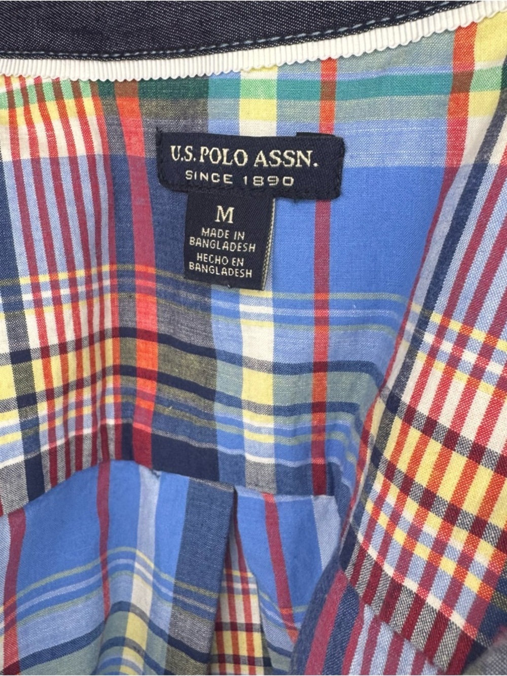 U.S. Polo Assn Plaid Shirt Dress M Blue Red Yellow Belted Button Front NWOT - Picture 5 of 12